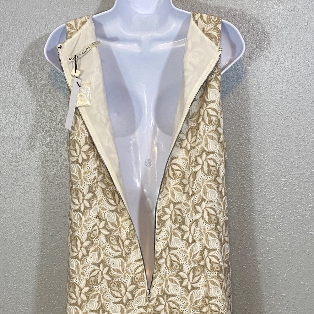 🆕 Alice + Olivia Lizzie Embellished Cream and Brown Floral Mini Shift Dress - Picture 5 of 10